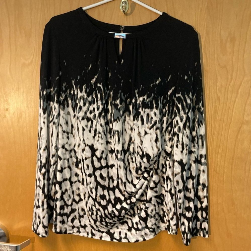 CALVIN KLEIN Animal Print Side Ruching Keyhole with Metal Plate Logo Sz L